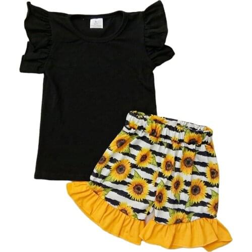 Rts baby girls designer clothes summer outfits sunflower print girls summer clothes set boutique kids clothing girls sets hot