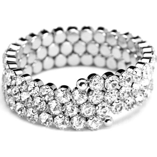 8mm Crystal Czech Rhinestone Stretch Bracelet Beach Bridal Cuff Wedding Bangle Silver