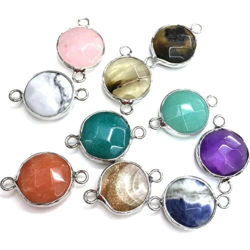 Faceted Pendants Natural Stone Amethysts Labradorite Connector Charms For Jewelry Making Necklace DIY Earrings Size 14mm