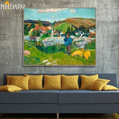 Paul Gauguin The Swineherd Brittany Canvas Print Painting Poster Art Wall Pictures for Living Room Home Decor Wall Decor