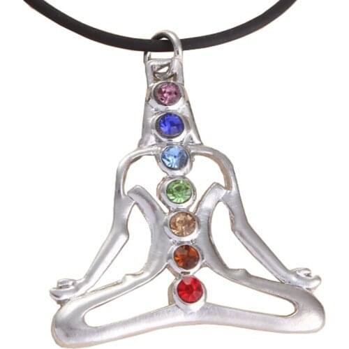 KFT Silver Plated Healing ReiKi Rhinestone Buddha Yoga Meditation Healing Point Chakra Pendant Buddha Charms Jewelry