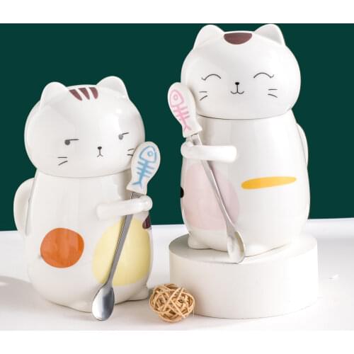 Creative Cat Ceramics Coffee Mugs Couple Cups with Spoon Give Your Girlfriend A Nice Gift Hand Painted Drinkware Mike Tea Cups