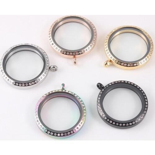 Stainless Steel Round Glass Locket Pendant Living Memory Floating Charm Locket Magnetic Open Women Men Gift 30MM