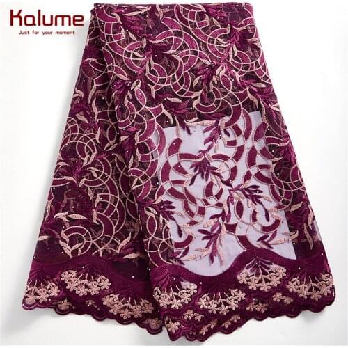 Kalume African Net Fabric Tissue Laces Fabric Stones Nigerian French Tulle Lace Fabric Embroidery For Women Dress Wedding H2406