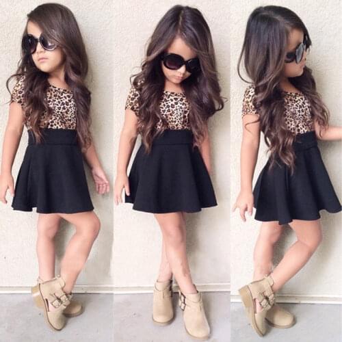 Leopard 2019 Summer New Fashion Baby Girls Kid Short Sleeve T-shirt Patchwork Dress short Dresses Princess TUTU dress