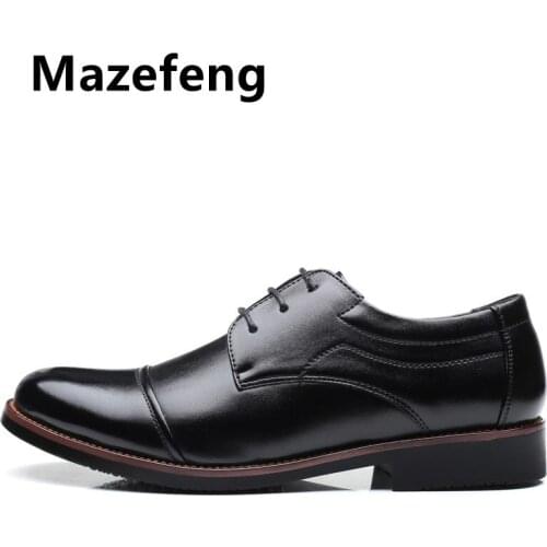 Mazefeng Men Dress Shoes Formal Business Work Soft Patent Leather Pointed Toe for Man Male Mens Oxford Flats Plus Size 39-48