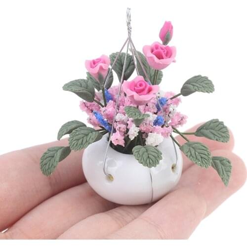 1:12 Dollhouse Miniature Scene Model Rose Blue Flower Potted Plant Pretend Play Toy Mini Furniture For Dollhouse Decoration New