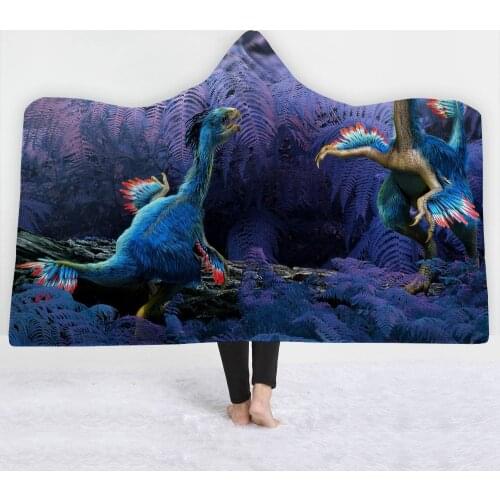 Dinosaur Era Fashion Print Arctic Velvet Wear Resistant Super Soft Warm Blanket Double Thicken Warm Office Nap Hooded Blanket