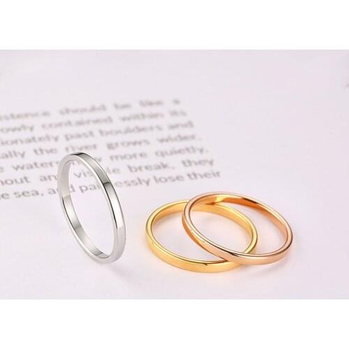Fashion Minimalist Ring Men Gold/Rose Gold Stainless Steel Rings for Women 2MM Finger Ring Couple Jewelry Size3-10 anillo hombre