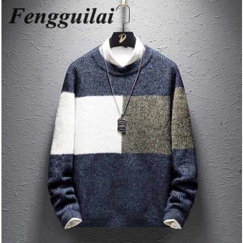 Fengguilai Sweaters Men Plus Size Patchwork Daily Soft High Quality Warm Winter Simple All-match Clothing Mens Sweater