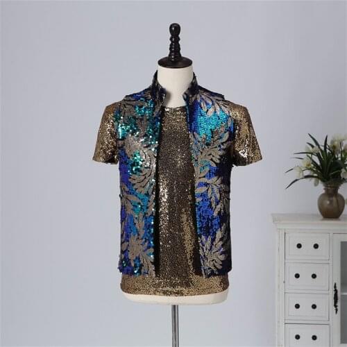 Mens Sequined Vest Ds Nightclub Bar Dj Stage Costumes Male Colorful Vest Mens Customized Suit Festival Rave Blazers XS2123