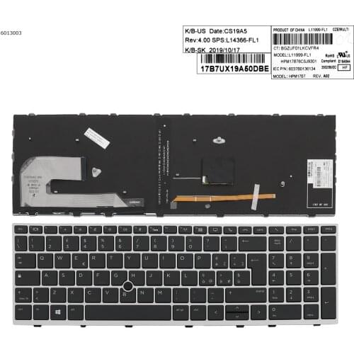 IT Italian New Replacement Keyboard for HP EliteBook 850 G5 755 G5 850 G6 Laptop Silver Frame Black Key with Backlit & Pointer