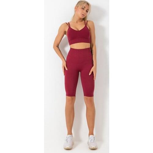 Newest Blank Short Yoga Set High Quality Crop Tank Top With Butt Lifting Shorts Women Two Piece Set