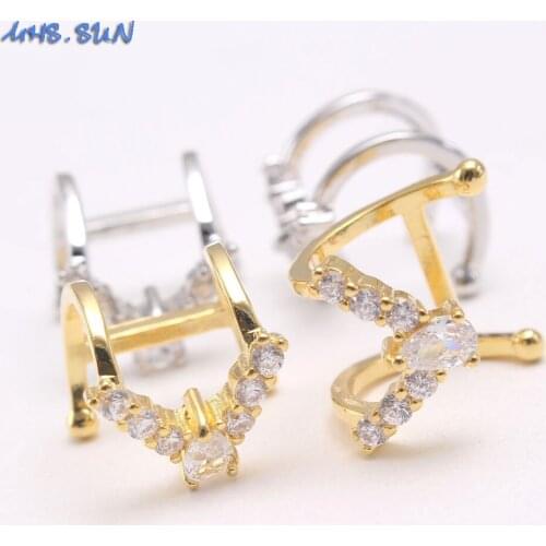 MHS.SUN Fashion Mosaic AAA CZ Clip Earrings Women Girls Gold/Silver Color Clip Earrings Zirconia Jewelry For Female Gifts 1Pair