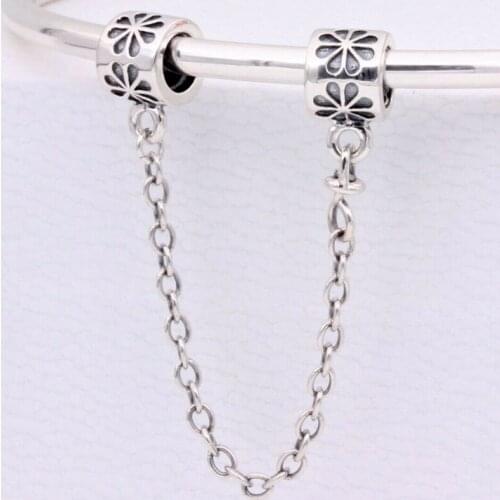 Original Vintage Floral Flower Safety Chain Beads Fit 925 Sterling Silver Charm Bracelet Bangle Diy Jewelry