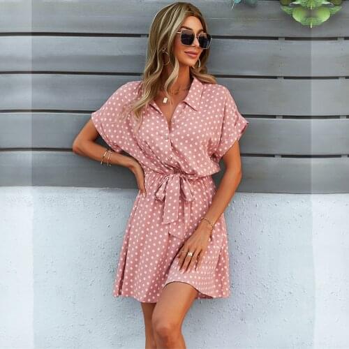 Ladies Vintage Dot Polka Print Summer Dress Women Casual V neck Party Holiday Sundress Women Mini Beach Dress Female Vestidos