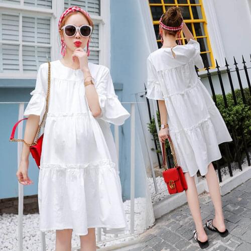 Maternity Dresses Loose Cotton Short Sleeve Long Solid Color Pregnant Dress Summer Skirt Maternity Clothes Pregnancy Clothes