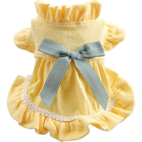 Dog Dresses Early Autumn Yellow Princess Dog Skirt Teddy Poodle Ruffle Big Bowknot Clothes for Dogs XS S M L XL