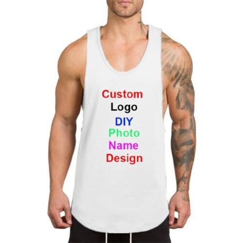 Customized Logo Mens Gym Tank Top Summer Cotton Fitness Clothing Men Bodybuilding Stringer Tank Tops Workout Sleeveless T Shirt
