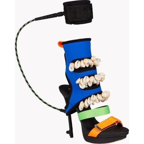 Mixed Colors Satin Cloth Shells Platform Thin High Sandal Special Design Fashion Party Shoes