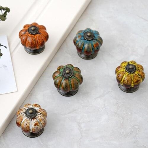 Retro Round Pumpkin Ceramic Furniture Handles Wardrobe Drawer Handle Cabinet Door Single Hole Handles For Cabinets And Drawers