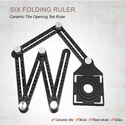 Six Folding Ruler Floor Tile Hole Locator Template Measuring Tool Protractor Multi-Angle Layout Ruler Glass Universal Puncher