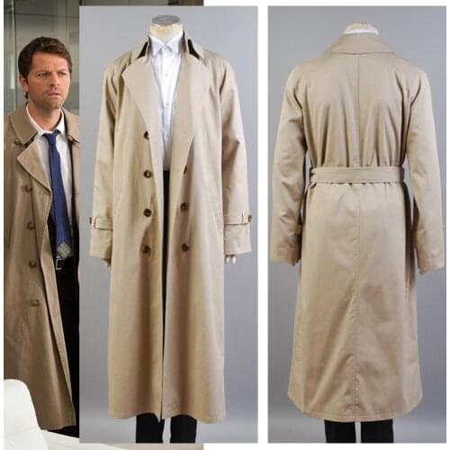 Supernatural Costume Castiel Twill Cosplay Costume For Men Long Trench Coat Only Halloween Costume Custom Made 2 orders
