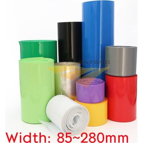 18650 Lipo Battery PVC Heat Shrink Tube Pack 85mm ~ 280mm Width Insulated Film Wrap lithium Case Cable Sleeve Blue Multicolor