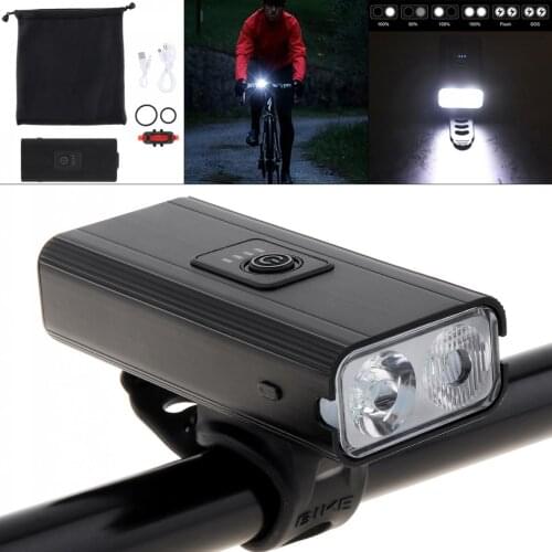 Waterproof 1200LM 2 XML-T6 LED Bicycle USB Rechargeable Bike Headlight with 6 Modes and Power Display and Taillight with 4 Modes