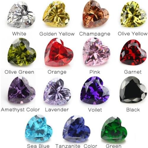 Total 15pcs 4x4mm~10x10mm 1pcs Per Colors Loose Heart Cubic Zirconia CZ Synthetic Gemstone