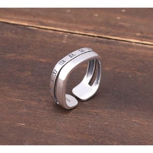Roman Ring Female Ins Tide Opening Simple Trendy Male Personality 925 Sterling Silver Fashion Fresh Index Finger Ring