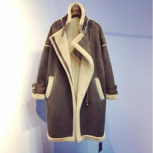 2020 winter women thick warm faux suede leather lamb wool coats Korean long plus size casual shearling coats A330