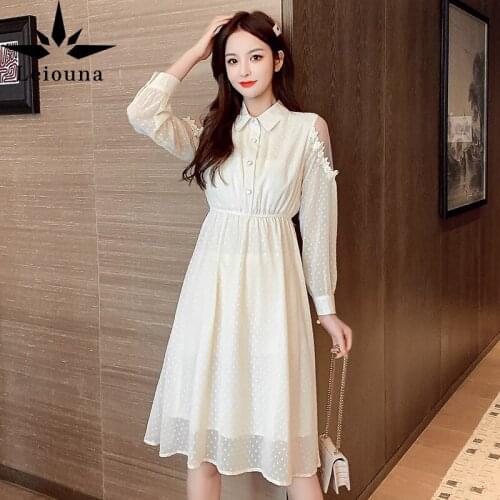 Leiouna Office Lady A-Line Solid 2021 New Fashion Womens Chiffon Dress Early Autumn Childrens Dress Spring Summer Dress