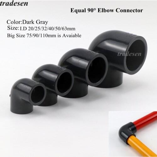 1Pcs PVC Dark Gray I.D 20-50mm 90 Degree Elbow Aquarium Fish Tank Pipe Connectors Fittings Garden Irrigation Water Tube Adapter