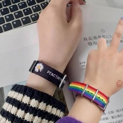 1 Piece Set Of Daisy Watch Band Bracelet Girls Boy Rainbow Wristband WomenS Bracelet Cotton And Linen Adjustable Strap Couple J