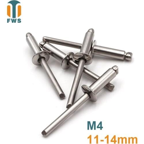 10 PCS M4 11-14mm DIN EN ISO 15983 GB /T 12618.4 Stainless Steel Open End Blind Rivets Pop Rivets With Protruding Head