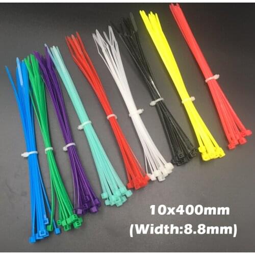 100pcs 10x400 10*400mm (8.8mm Width) Black White Green Nylon66 Network Electric Wire String Zip Fastener Self-Locking Cable Tie