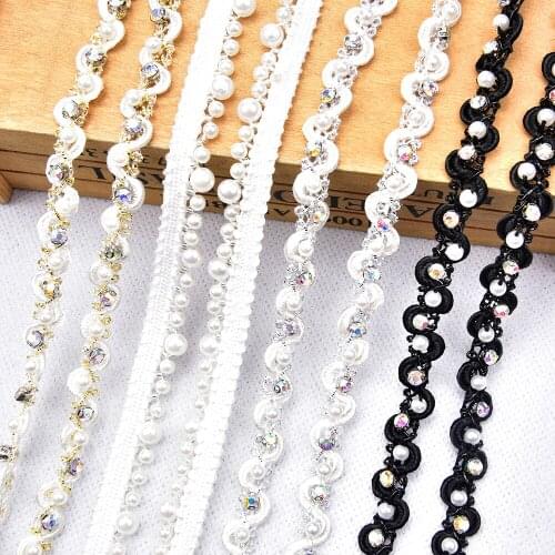 5 Meter Rhinestone Pearl Lace Trims For Clothes Diy Beaded Craft Handmade Lace Ribbon Neckline Garment Collars Trouser Trimmings