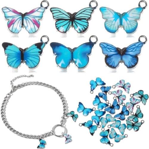 Accessories Charms Blue Enamel Butterfly Gift Jewelry 10 PCS DIY Material