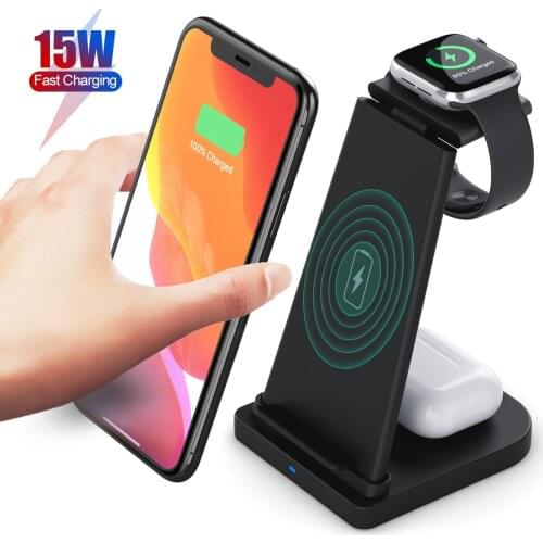 Upgraded 15W Qi Fast Wireless Charger Stand For iPhone 11 XR X Apple Watch Foldable Charging Dock Station for Airpods Pro iWatch