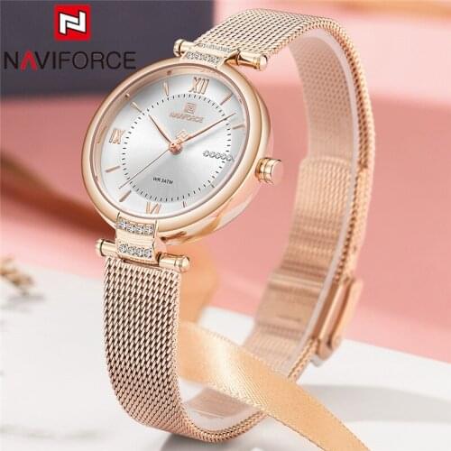 NAVIFORCE Top Luxury Brand Women Watch Classic Quartz Lady Waterproof Wristwatch Rose Gold Stainless Steel Female Clock 5019
