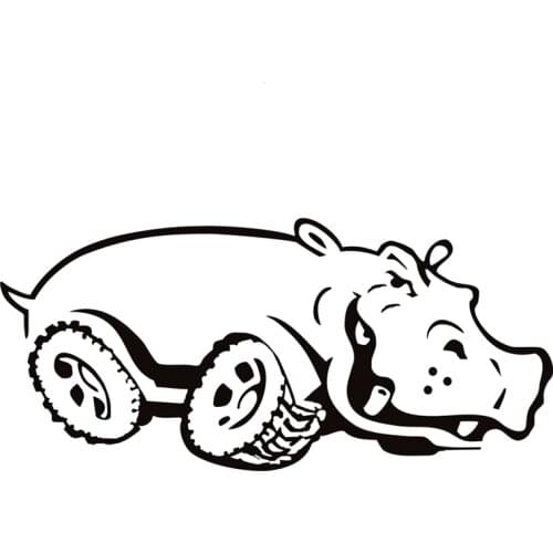 CK20398# Hippo on Wheels Die-cut Vinyl Decal Car Sticker Waterproof Auto Decors on Car Body Bumper Rear Window