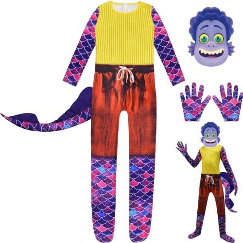Kids Sea Monster Halloween Costume with Mask Gloves Boys Girls Anime Carnival Party Bodysuit Fancy Cosplay Dress Up Jumpsuits