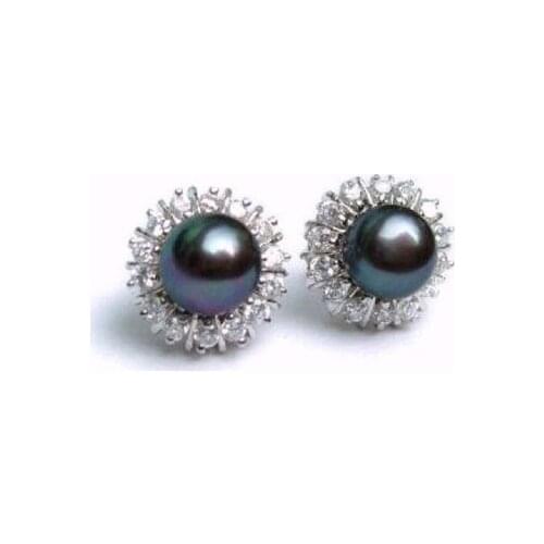 Shipping >Women Earring 1 pair 8-9mm black Freshwater Pearl Rhinestone Fashion Jewerly peruca hair queen ladys mujer moda