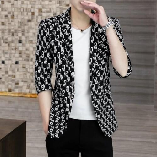 DYB&ZACQ Summer Seven-quarter Sleeve Suit Jacket for Men 21 New Trend Handsome Midsleeved Casual Suit Handsome Short-sleeved Top