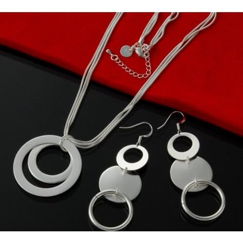 Hot Sale, Silver Round Circles Earrings,Necklace Sets, Silver Fashion Jewelry, Silver jewelry set