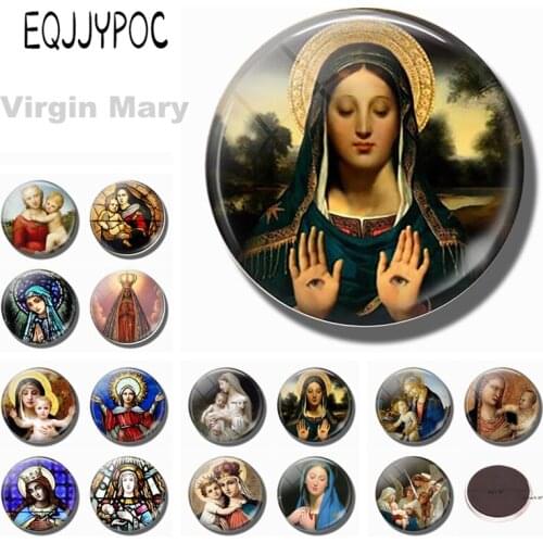 Christian 30MM Glass Dome Fridge Magnet Virgin Mary and Baby Jesus Magnetic Refrigerator Sticker Catholicism Assumption Day