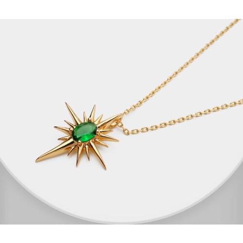 I1 Amorita Boutique New Design Asterism Green Turquoise Stone Chain Fashion Necklace For Lady Cross Pendant Necklace Gift