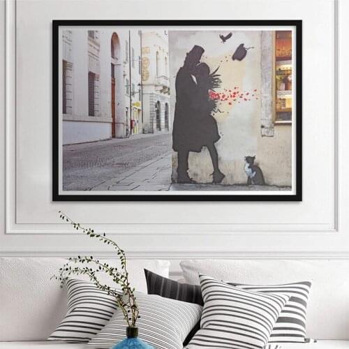 Italy Photography Street Graffiti Art Poster Red Heart Little Girl Romantic Kiss Canvas Painting Living Room Wall Decor Picture