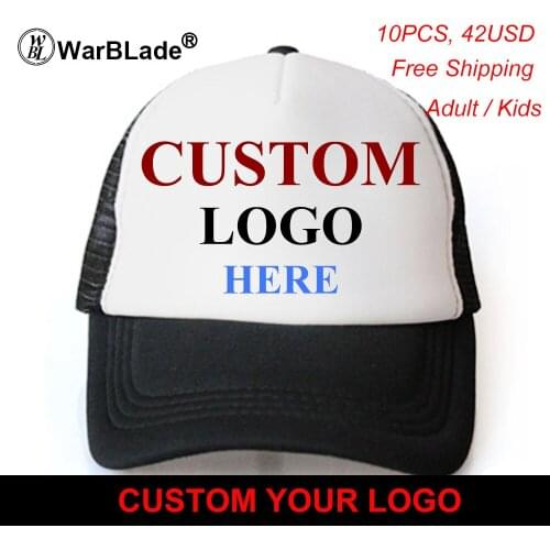 WarBLade Custom Trucker Hat Flat Bill Visor Free Logo Men Women Summer Snapback Caps Sports Team Group Name Picture Print 10PCS